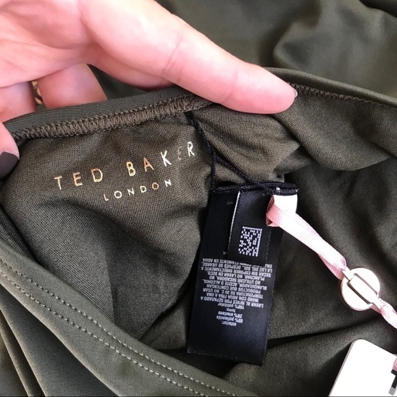 NEW NWT NEW TED BAKER Pikaa Halter One Piece Swimsuit solid army green v neck - Picture 10 of 13